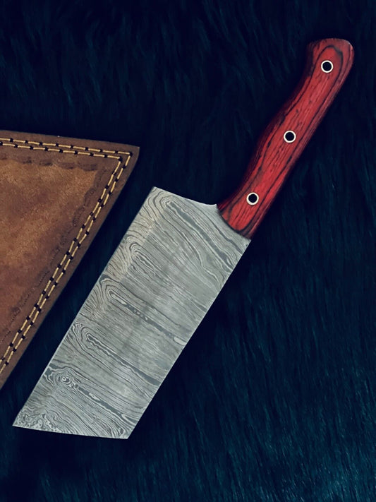 11" Twist Damascus Steel Bowie Knife – Cleaver Style, Camel Bone Handle