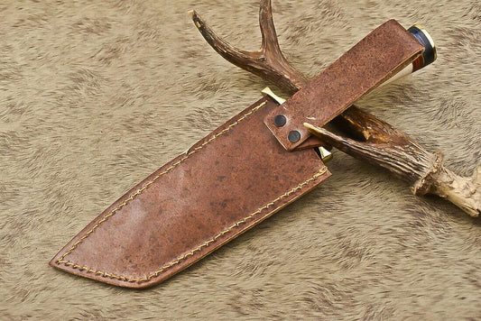 12.5" Handmade Damascus Steel Bowie Knife with Camel Bone Handle