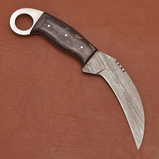 Custom Handmade Damascus Karambit Hunting Knife 9” Damascus Steel Karambit with Wood Handle