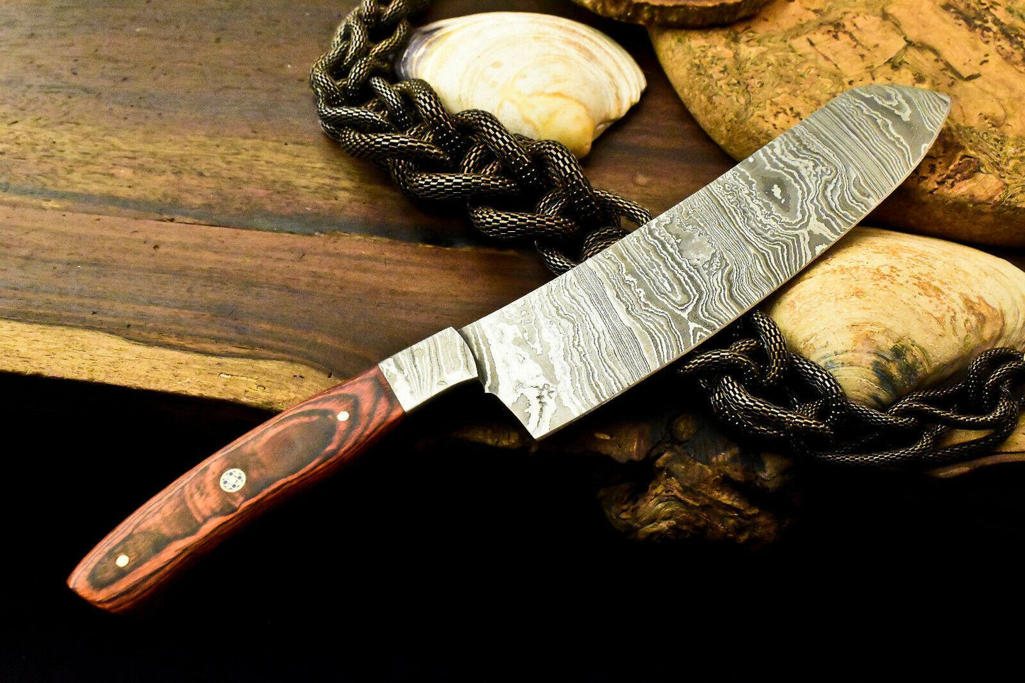 Custom Handmade Damascus Steel Chef Knife with Hard Wood Handle and Mosaic Pin, Full Tang, 384-Layer Forged Blade, Acid-Etched, Precision Sharpened
