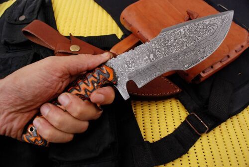 Handmade Damascus Hunting Tracker Kukri Knife – 12" Full Tang Survival Bushcraft Bowie with Leather Sheath