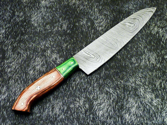13.0" Professional Handmade Chef Knife – Damascus Steel Blade with Hardwood Handle