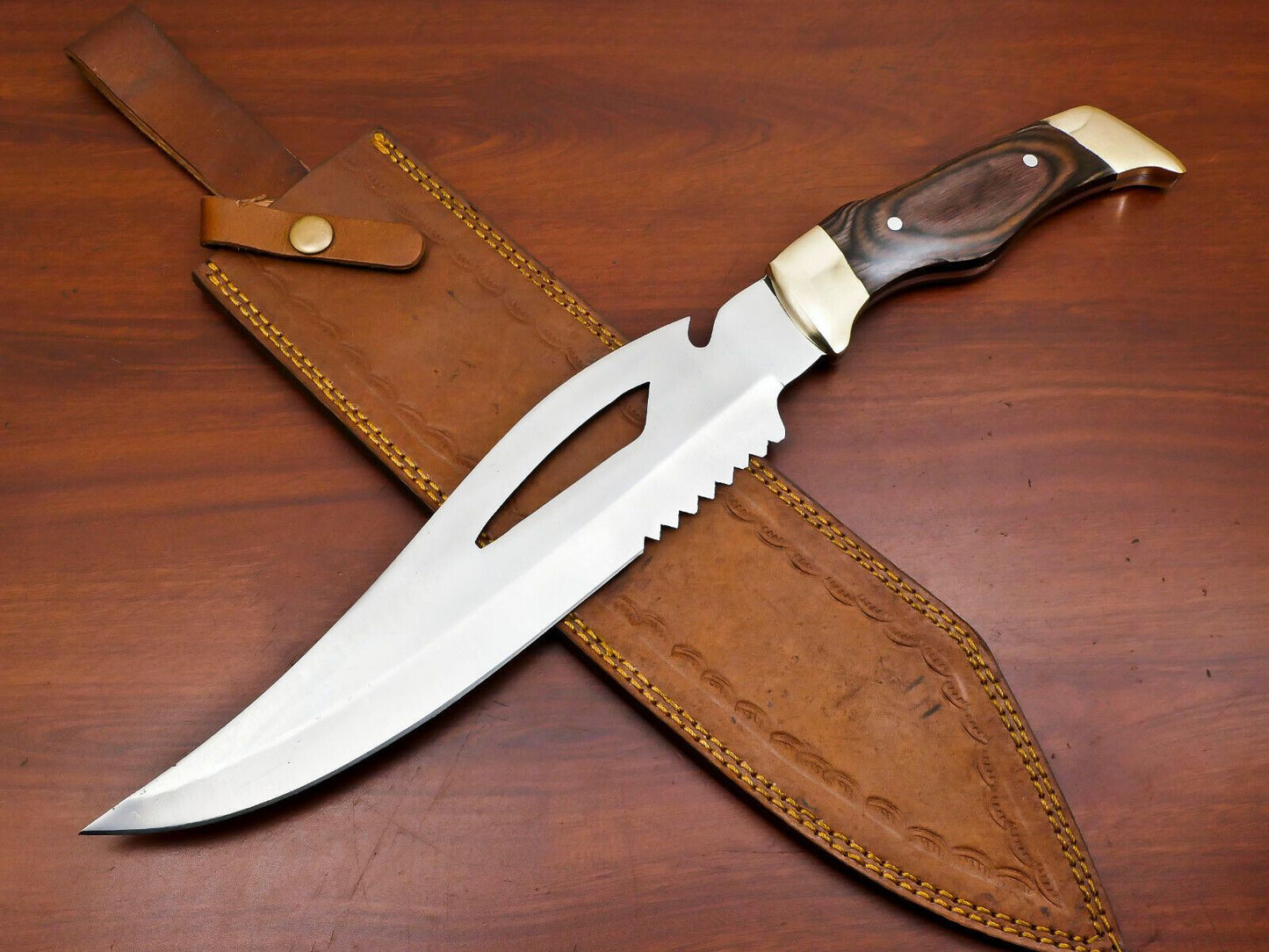Handmade 12 Inch D2 Steel Full Tang Bowie Hunting Knife – Brass Guard