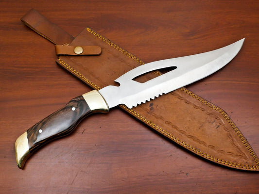 Handmade 12 Inch D2 Steel Full Tang Bowie Hunting Knife – Brass Guard