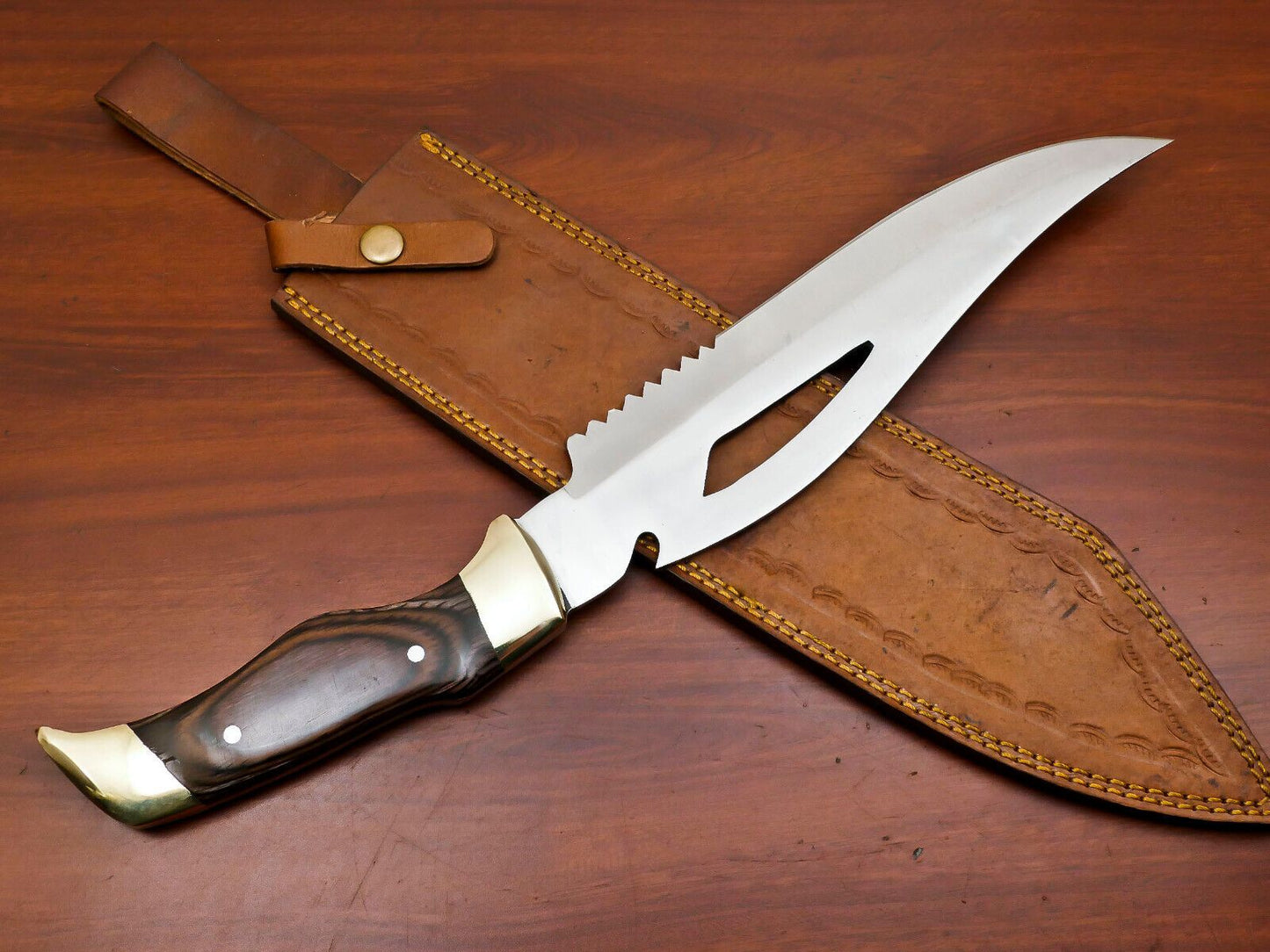 Handmade 12 Inch D2 Steel Full Tang Bowie Hunting Knife – Brass Guard