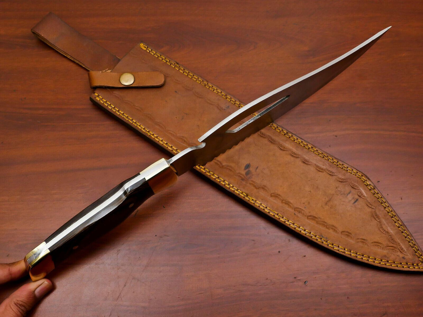 Handmade 12 Inch D2 Steel Full Tang Bowie Hunting Knife – Brass Guard