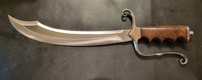 20" Handmade Custom D2 Steel Bowie Hunting Knife with Burl Wood Handle – Full Tang Fixed Blade