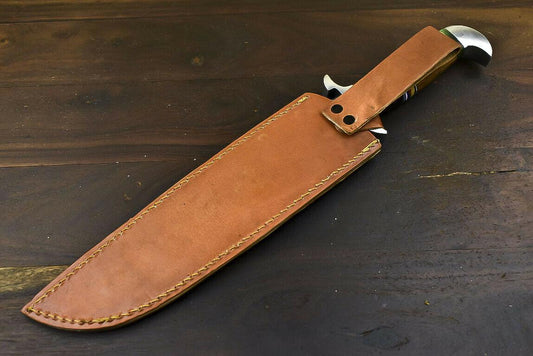 15.5" Handmade Damascus Steel Bowie Knife with Walnut Wood Handle