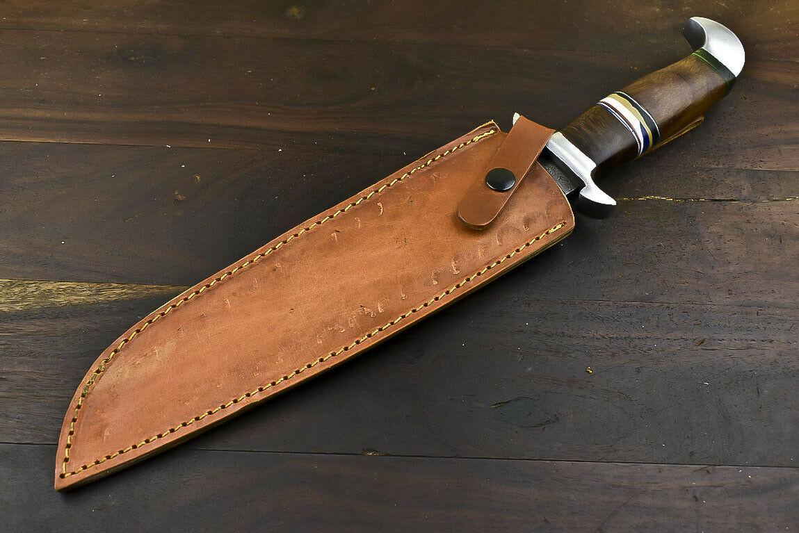 15.5" Handmade Damascus Steel Bowie Knife with Walnut Wood Handle