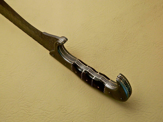 18" Hand-Forged Damascus Bowie Hunting Sword Knife – Ram Horn Handle