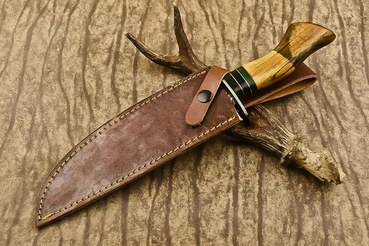 13.5" Heritage Forge Damascus Steel Bowie Knife | Olive Wood Handle