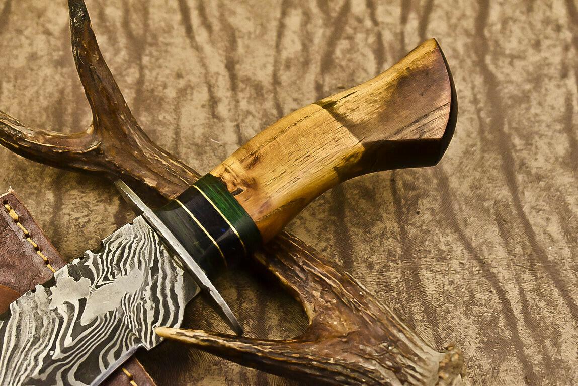 13.5" Heritage Forge Damascus Steel Bowie Knife | Olive Wood Handle