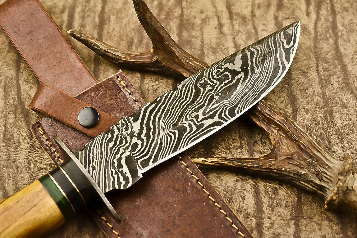 13.5" Heritage Forge Damascus Steel Bowie Knife | Olive Wood Handle