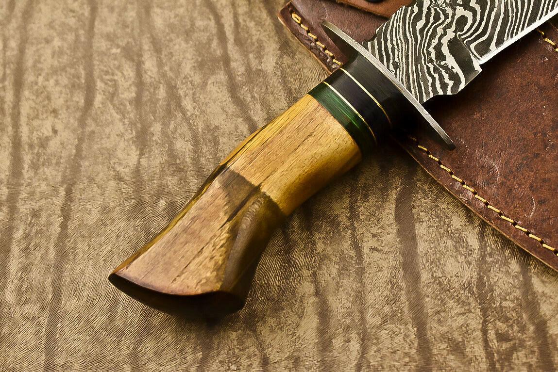 13.5" Heritage Forge Damascus Steel Bowie Knife | Olive Wood Handle