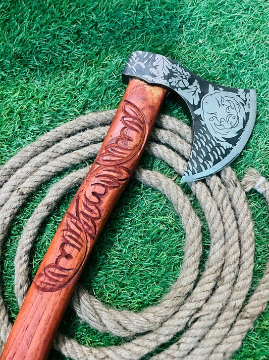 Handmade Viking Bearded Tomahawk Axe with Carbon Steel Blade and Wooden Handle 21 Inch