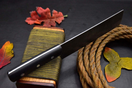 Custom Hammered Damascus Steel Chef Nakiri Knife – G-10 Micarta Handle, Hand Forged