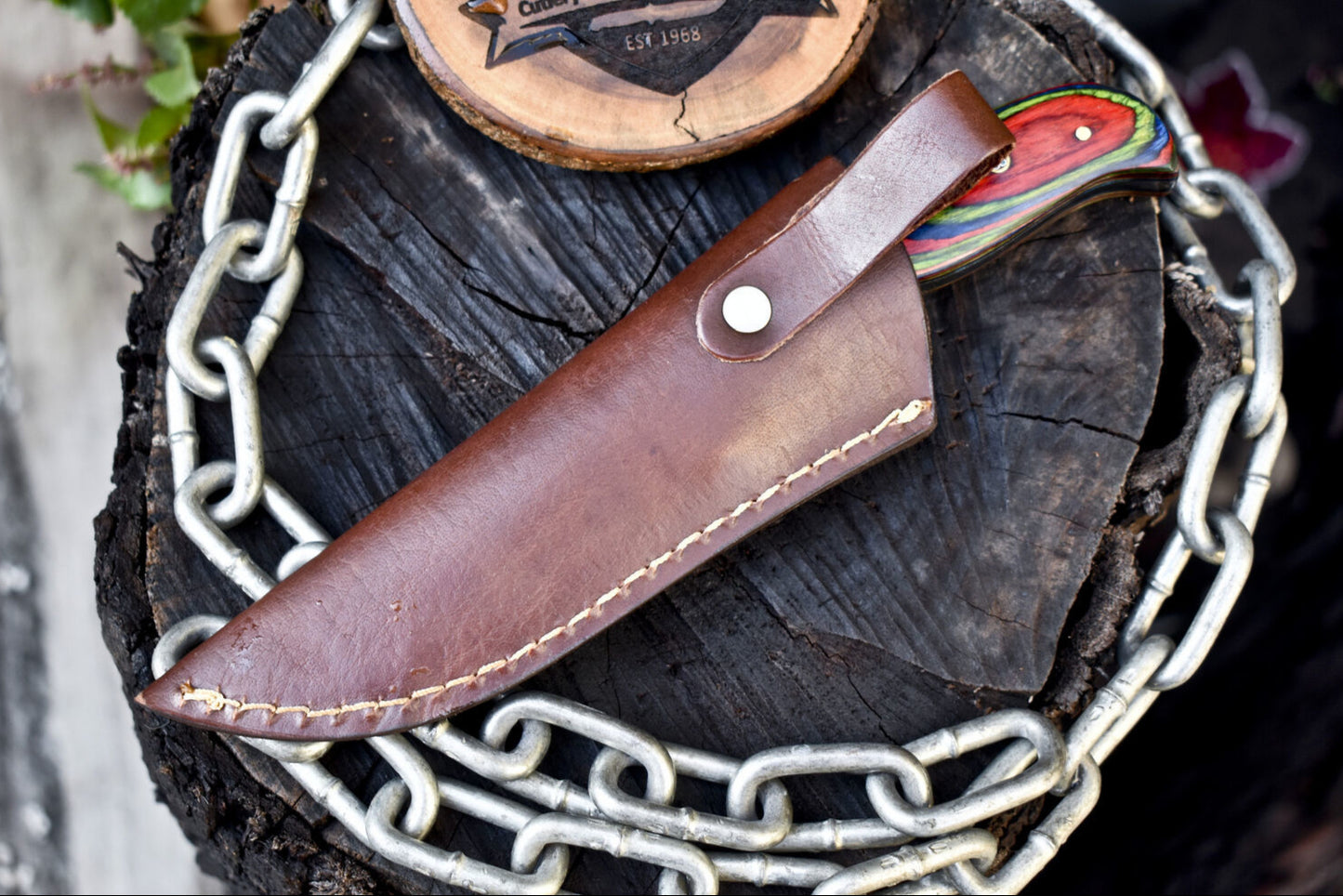 Hot Item Twist Damascus Skinner Knife with Bone and Wood Handle and Brass Guard EDC