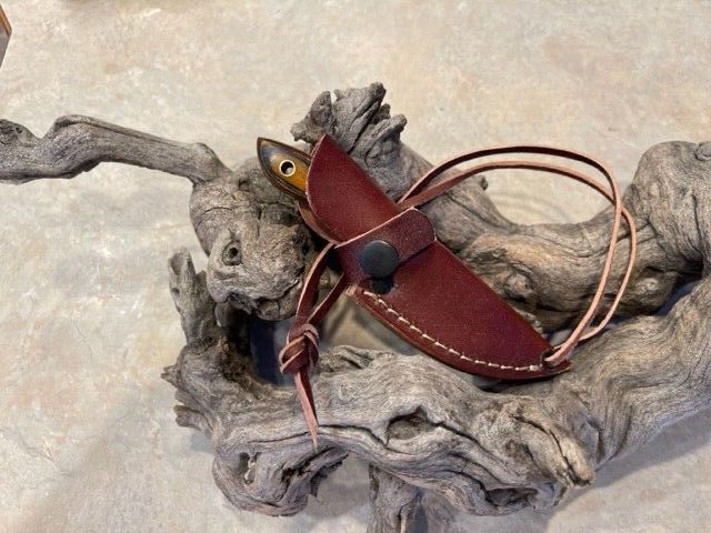 5" Custom Skinner Knife – Carbon Steel Straight Back Blade, Wood Handle & Handmade Leather Sheath
