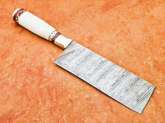12" Handmade Damascus Steel Kitchen Chopper – Camel Bone Handle