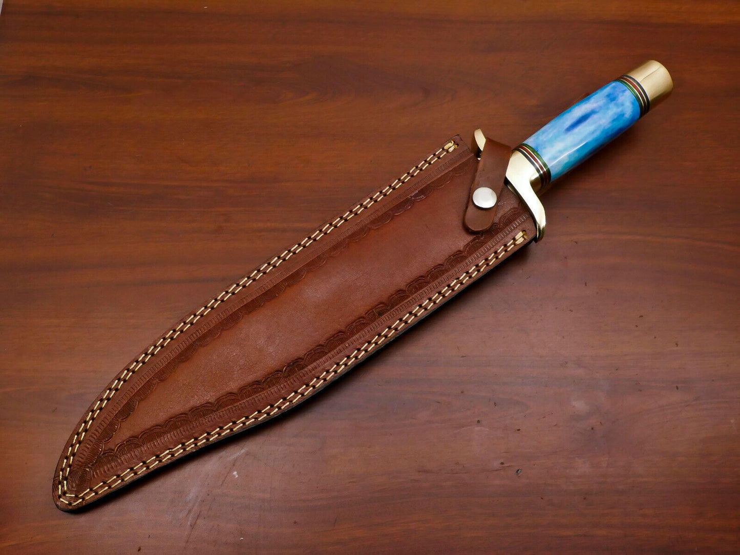13" Bowie Knife D2 Steel Full Tang Bowie Knife with Bone Handle and Brass Guard
