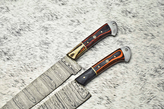 Premium Handmade Damascus Steel Chef Knife Set – 2-Piece Full Tang Kitchen Knives