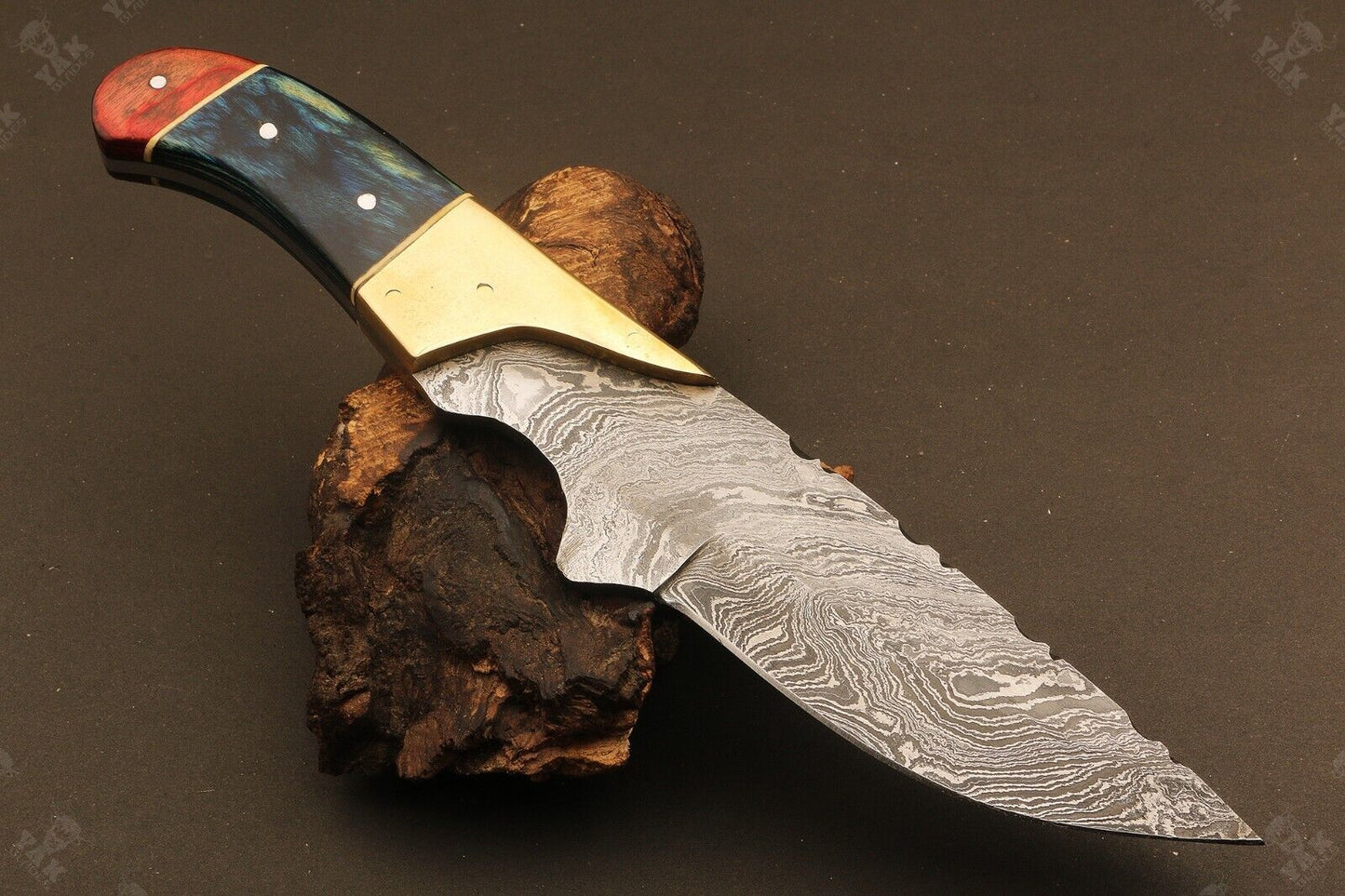 10" Handmade Twist Damascus Steel Bowie Hunting Knife | Wood Handle
