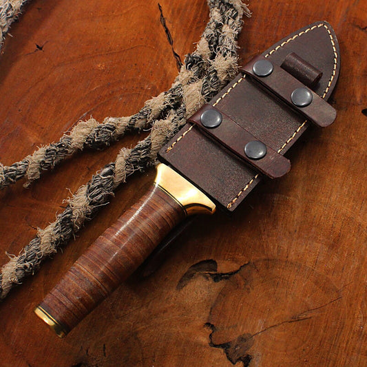 11.5” Raindrop Damascus Steel Bowie Knife – Bone Handle