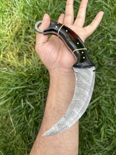Handmade 10" Damascus Karambit Knife Best Karambit Knife with Leather Sheath