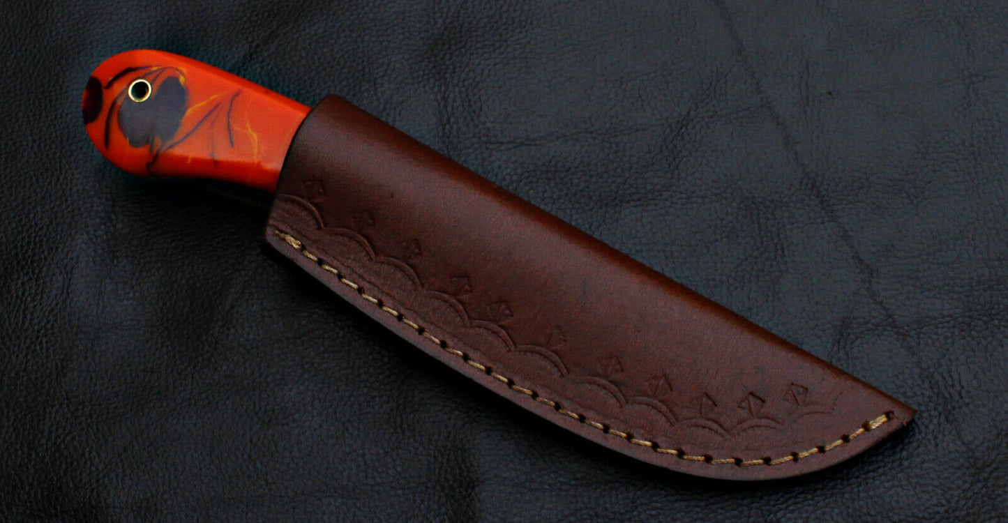 Custom Full Tang D2 Steel Skinner Knife | Hunting & EDC with Leather Sheath