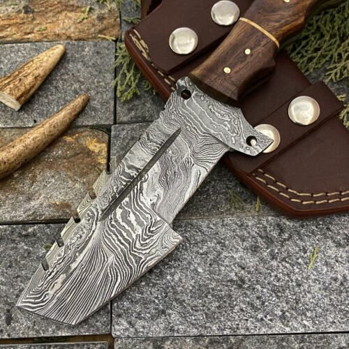Hand Forged Damascus Steel Camping Tracker Hunting Knife with Rosewood Handle & Sheath