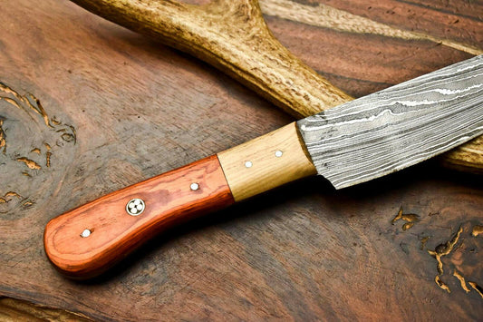 Hand Made Damascus Steel Blade Chef Kitchen Full Tang Knife | Hard Wood