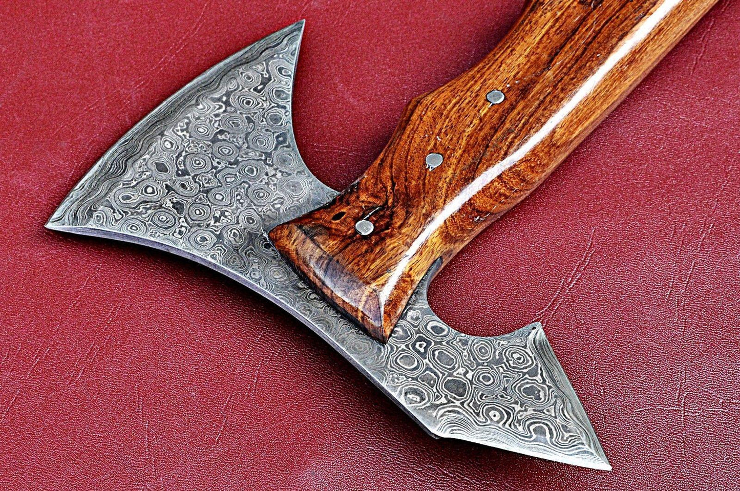 Handmade Damascus Steel Axe with Walnut Wood Handle and Raindrop Pattern Blade