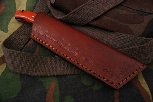 Hand Forged Railroad High Carbon Steel 8" Cowboy/Bull Cutter Hunting Knife | Resin Handle & Leather Sheath
