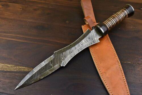 18" Handmade Damascus Dagger Knife – Walnut Wood Handle with Damascus Guard