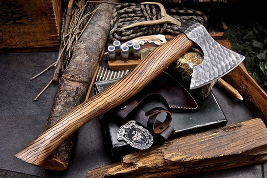 Handmade 1095 Forged Bearded Viking Axe – Camping Hatchet with Leather Sheath