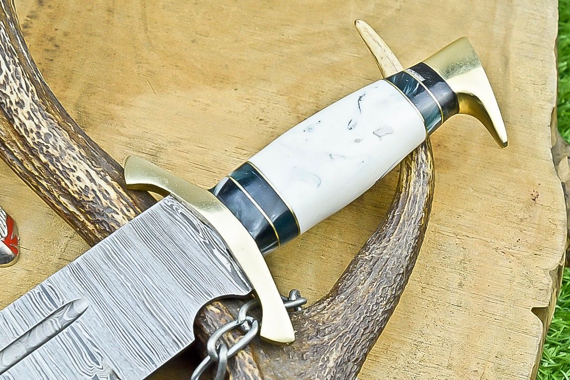 17" Premium Handmade Damascus Steel Bowie Knife – Outdoor Hunting Knife with Leather Sheath