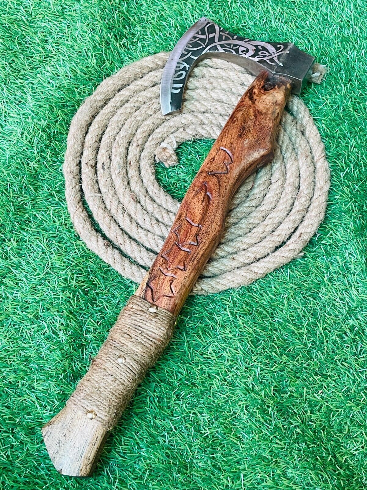 Handmade Forged Steel Viking Bearded Axe with Wood Handle and Leather Sheath