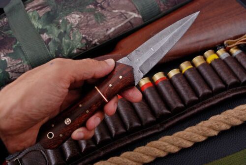 Heritage Forge 9 Inch Damascus Steel Boot Dagger with wood Handle