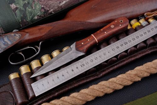 Heritage Forge 9 Inch Damascus Steel Boot Dagger with wood Handle