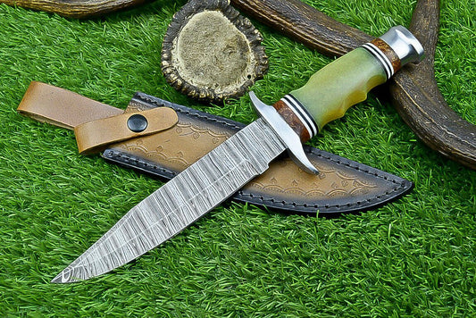 Heritage Forge 12 Inch Resin Handle Damascus Steel Bowie Knife for Hunting and Camping