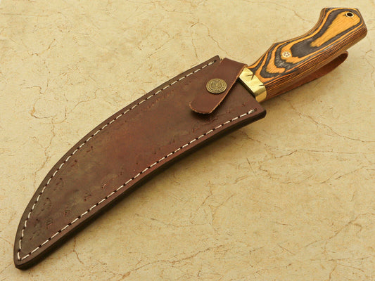 12" Handmade Damascus Bowie Knife – Pakka Wood Handle & Brass Guard