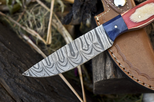 8.5" Twist Damascus Skinner Knife Hardwood Handle Micarta Bolster Hunting Blade