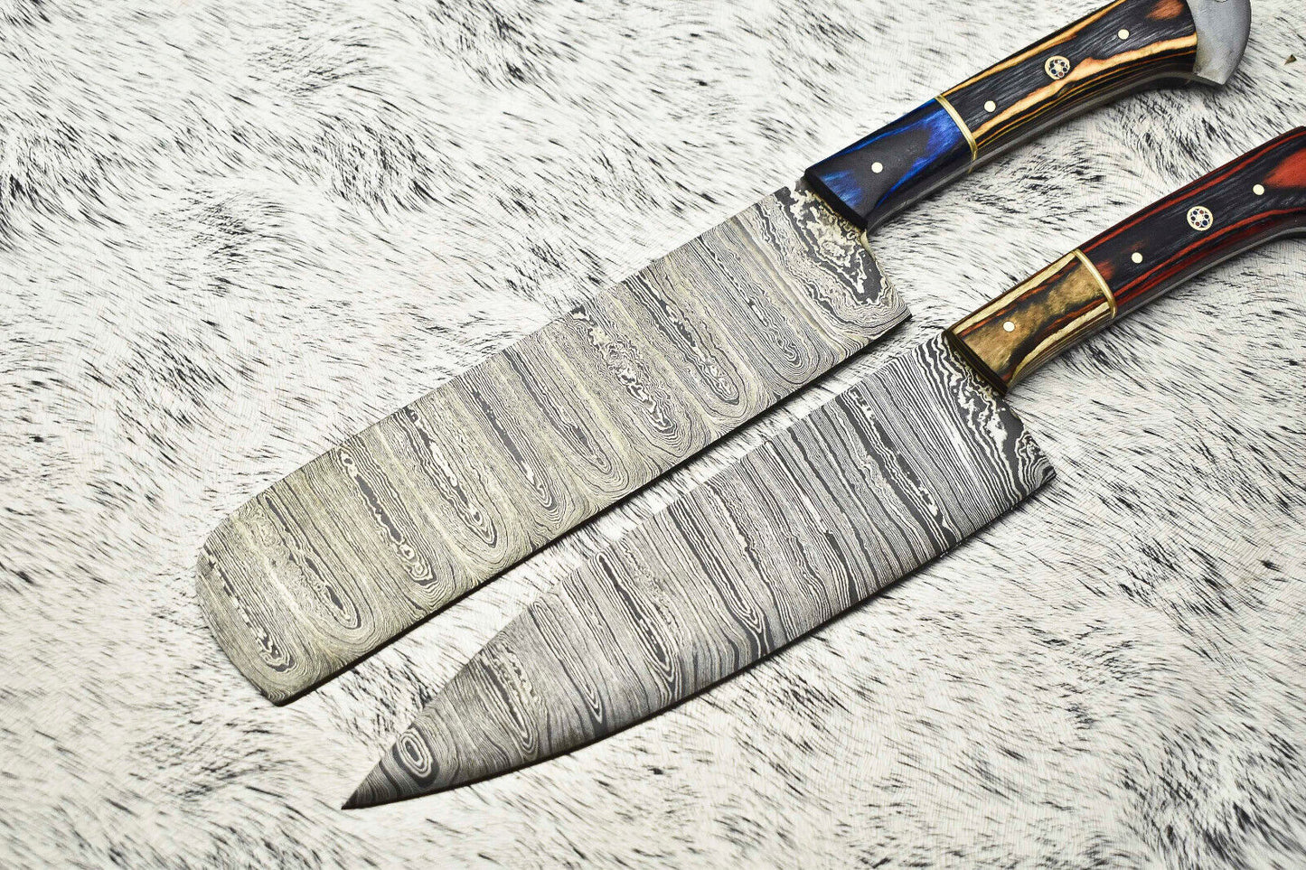 Lot of 2 Handmade Damascus Steel Blade Chef Knives – Full Tang Kitchen Set