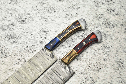 Lot of 2 Handmade Damascus Steel Blade Chef Knives – Full Tang Kitchen Set