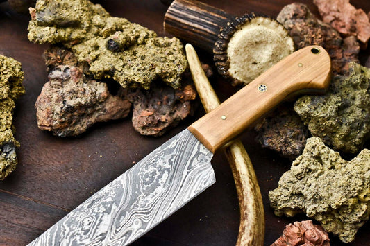Hand Made Damascus Steel Chef Knife | Full Tang Kitchen Knife | Olive Wood Handle