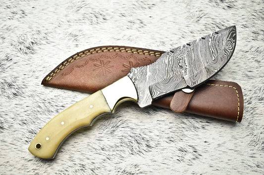 Rare Handmade Damascus Tracker Knife | Full Tang Camping & Hunting
