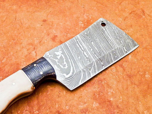 9.5" Handmade Damascus Steel Chef Chopper Cleaver – Camel Bone & Hardwood Handle, 512 Layers