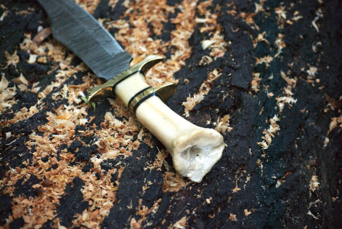 Exotic Camel Bone Damascus Steel Bowie Knife – 8" Clip Point Blade with Leather Sheath | Heritage Forge