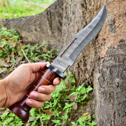 15" Handmade Damascus Steel Bowie Knife for Hunting, Bushcraft & Survival with Leather Sheath