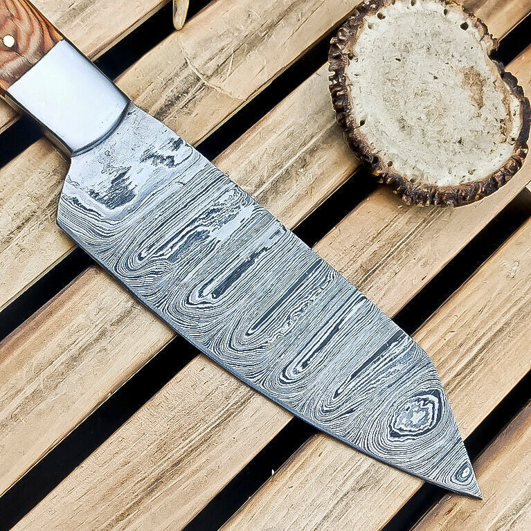 CUSTOM Handmade Damascus Steel Chef Knife – Fixed Blade Hunting & Kitchen Knife